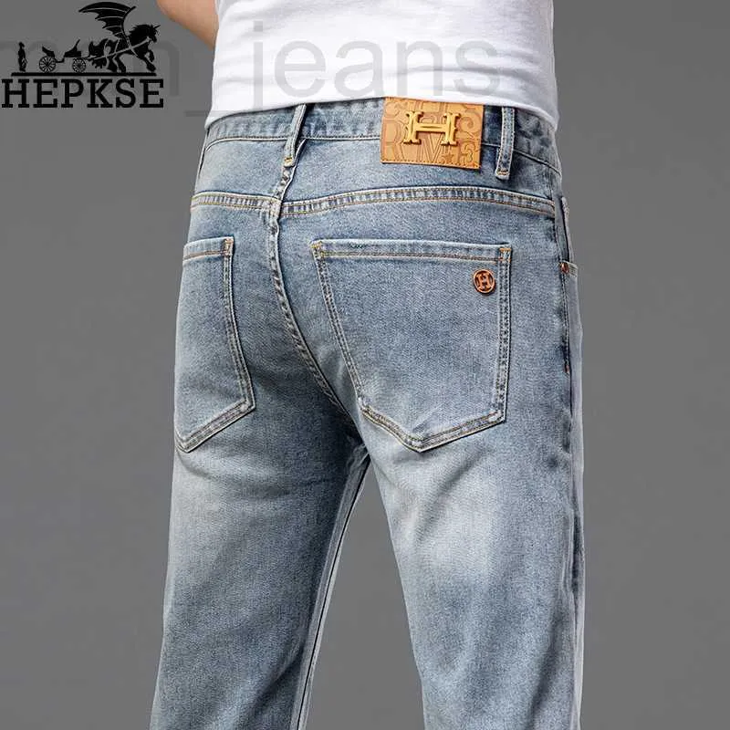 Men's Jeans designer Light luxury high-grade jeans men's smoky gray SLIM STRAIGHT casual long pants fashion brand thin IQEW