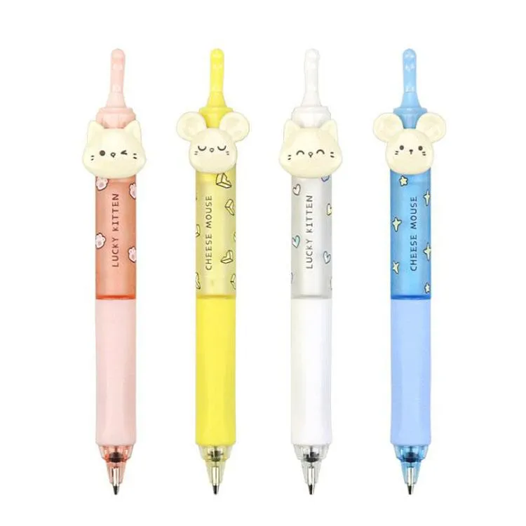 Pennor 36 datorer/Lot Creative Cat Mouse Wagging Tail Mechanical Pencil Söta automatiska pennor Kids Present School Office Supplies