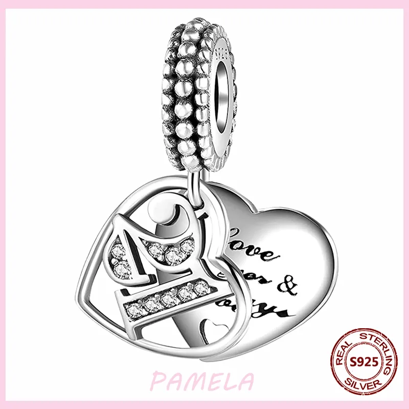 925 Silver Fit Pandora Charm 925 Bracelet Arabic Numerals Charm 16 18 21 30 40 50 Number charms set Pendant DIY Fine Beads Jewelry