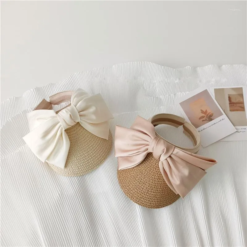 Hårtillbehör Ins Style Ribbon Big Bow Straw Sunhat For Child Girls Women Empty Top Hat Mother and Daughter's Family Match Holiday