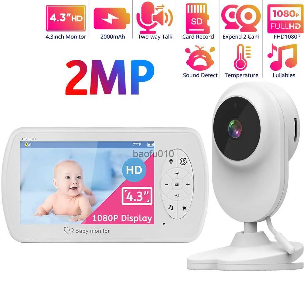 4,3 tum Video Baby Monitor Wireless 1080p Surveillance Camera Auto Ir Night Vision Tway Way Intercom Babysitter Security Nanny L230619