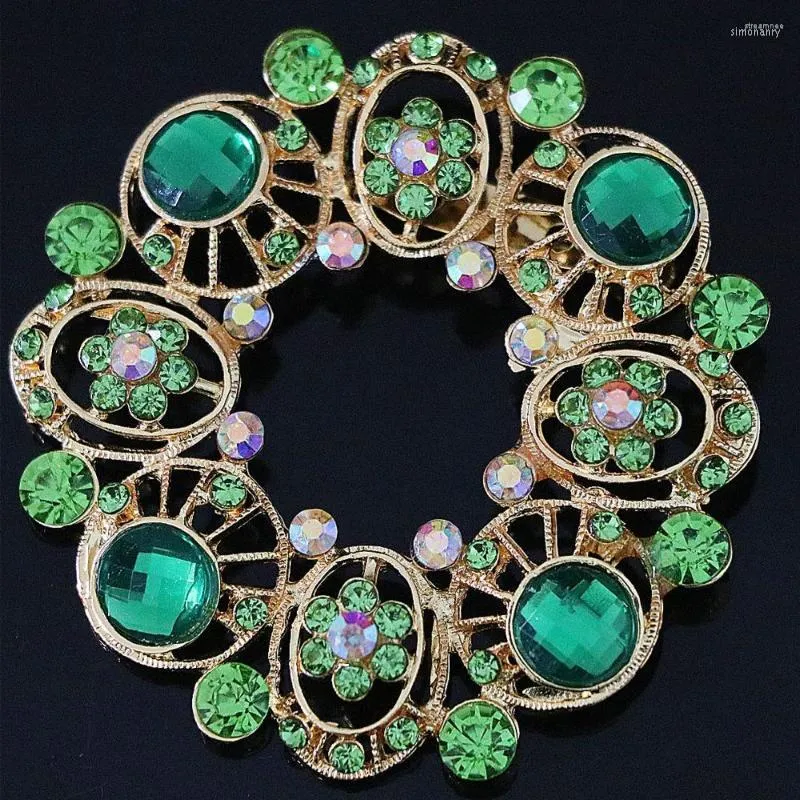 Brooches Fashion Top Quality Women Brooch Big Round Accessory Colorful Crystal Beads Gold-color Pins Beautiful Jewelry B1225