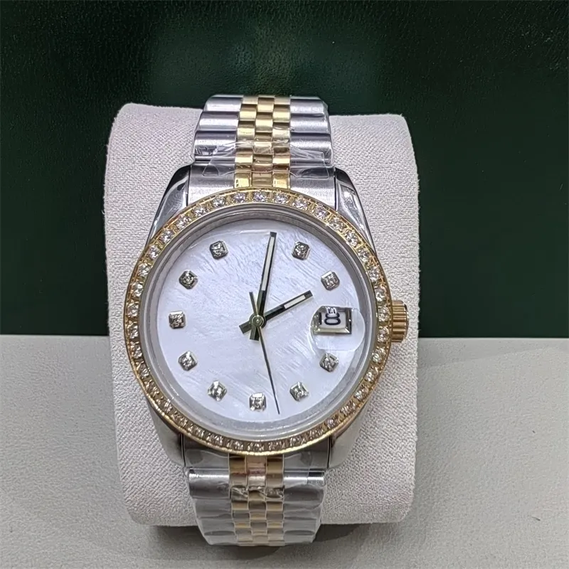 Designer tittar högkvalitativt DATAJUST HELSWATCH Womens Pink White Diamond Montre Waterproof Mens Watch Plated Gold Silver Automa304T