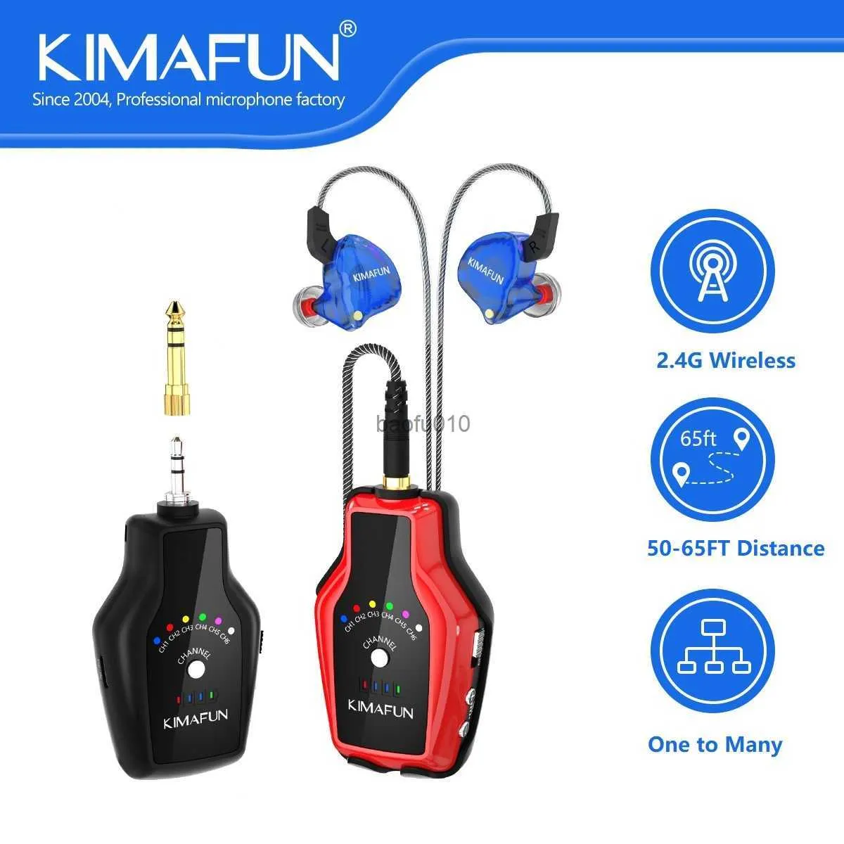 s KIMAFUN 2.4G Wireless IEM System in-Ear Audio Monitor Earphone for Stage Performance Band Rehearsal Guitar Amplifier Bass Amp L230619