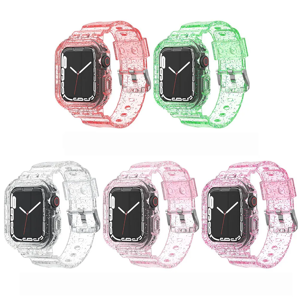 TPU Clear Glitter Band Voor Apple Horloge Band 38mm 40mm 42mm 44mm 41mm 45mm gletsjer Polsband Voor Iwatch Serie SE 7 6 5 4 3 2 1