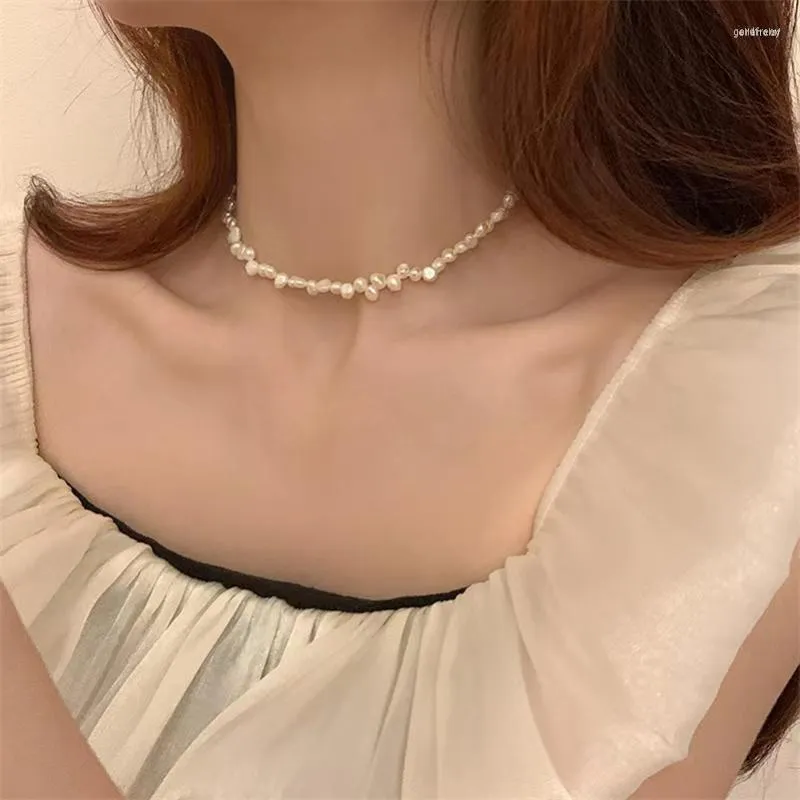 Chains Korean Fashion Summer Women Necklace Choker Aesthetic Irregular Pearl Virgin Girls Collares Jewelry ItemsChains Gord22