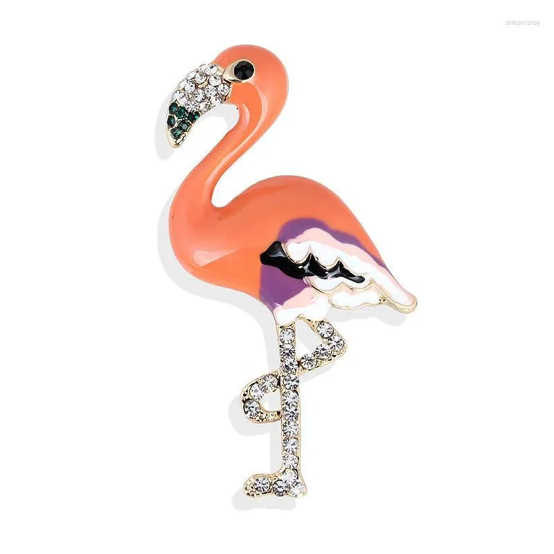 Brooches Enamel Flamingo Bird Women 2 Colors Rhinestone Animal Brooch Pins Fashion Dress Coat Accessories Jewelry Gift