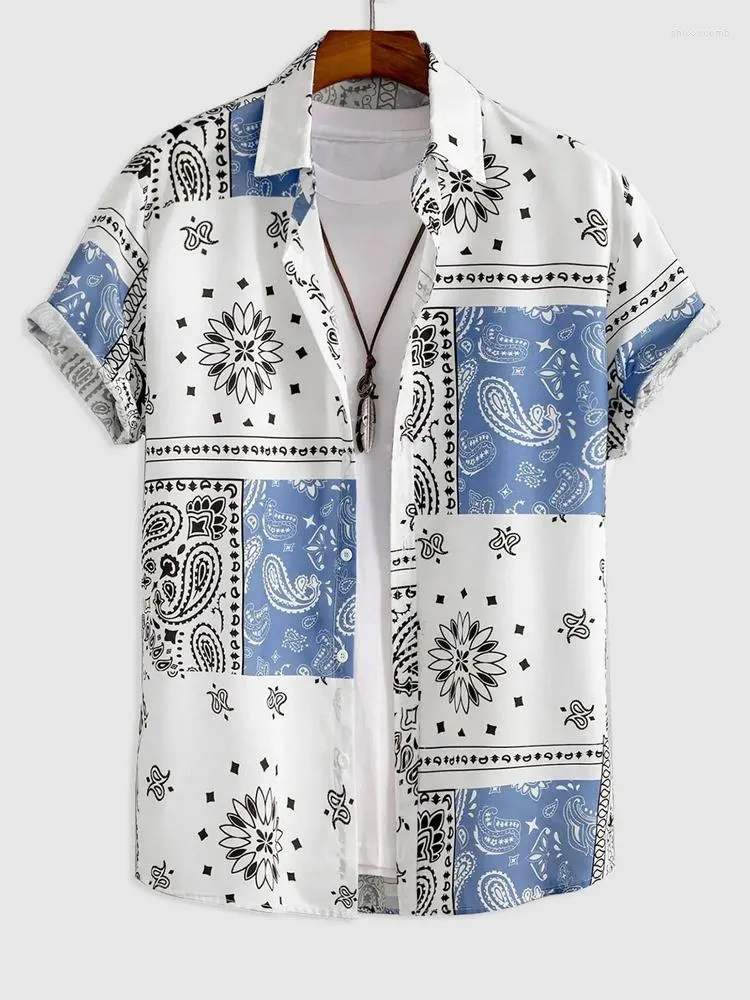 Mäns avslappnade skjortor killar paisley tryck skjorta utan tee män sommar etnisk knapp upp kort ärm mode hawaiian t-shirt