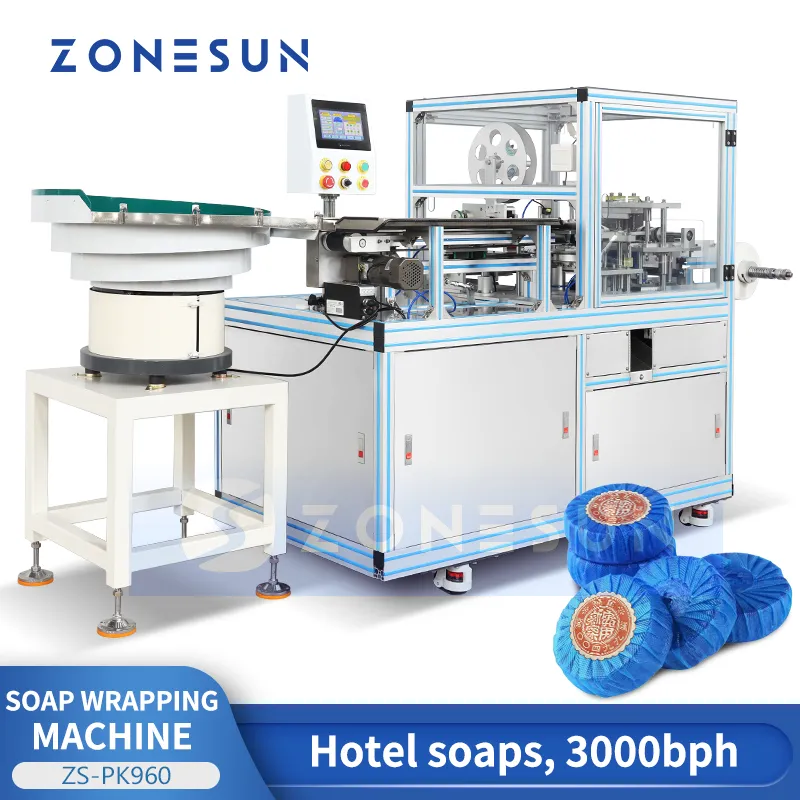 ZONESUN Machine d'emballage de savon automatique Barres de shampoing Conditionneurs de cheveux Équipement d'emballage Chargeur de bol Etiquetage d'étanchéité ZS-PK960
