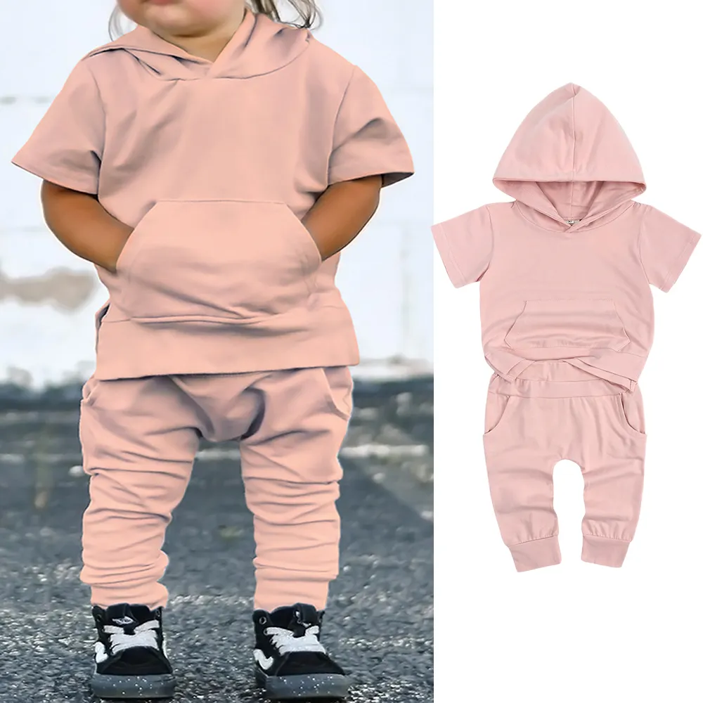 New 2 Pcs Summer Baby Boy Sport Outfits Clothes Sets Girls Clothing Solid Top T-Shirt+Shorts Children Tracksuit For Kid