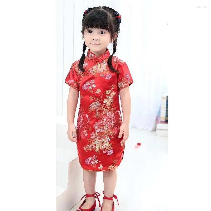Etnik Giyim 2023 Sevimli Kızların Yaz Elbiseleri Çocuk Çin Chi-pao Cheongsam Yıl Hediye Parti Çocuk Giysileri Robe Bebek Qipao