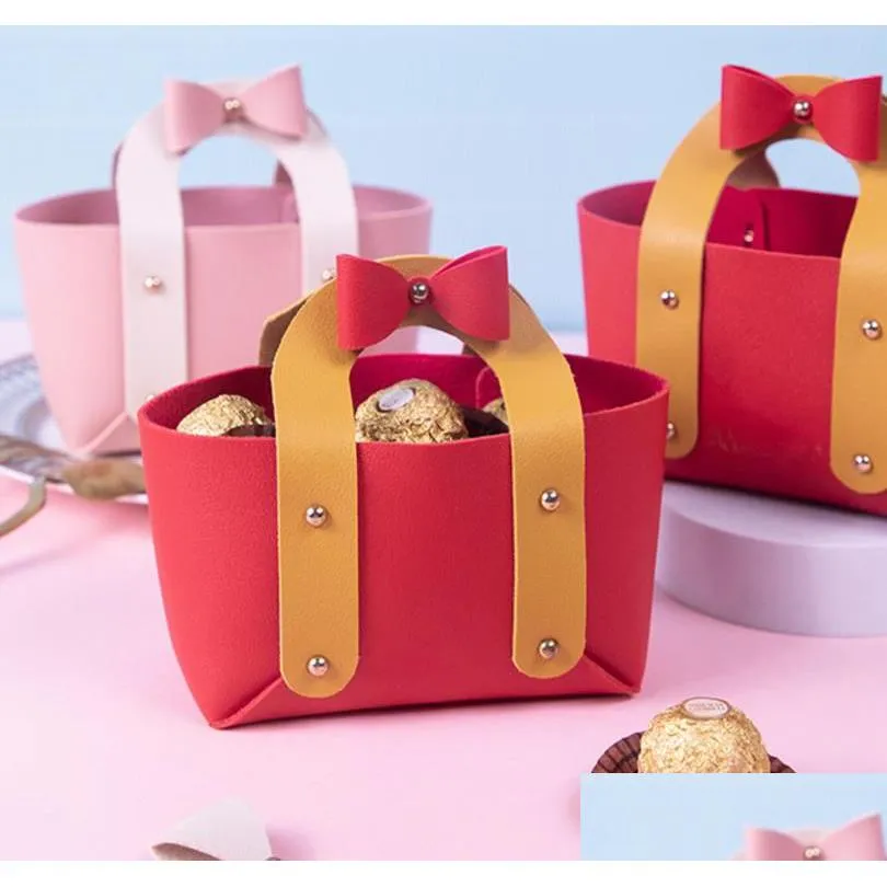 Emballage cadeau Charmore Bowknot Sac à main en cuir - Sac élégant pour les faveurs de fête d'anniversaire Drop Delivery Home Garden Festive Supplies Dhlyq