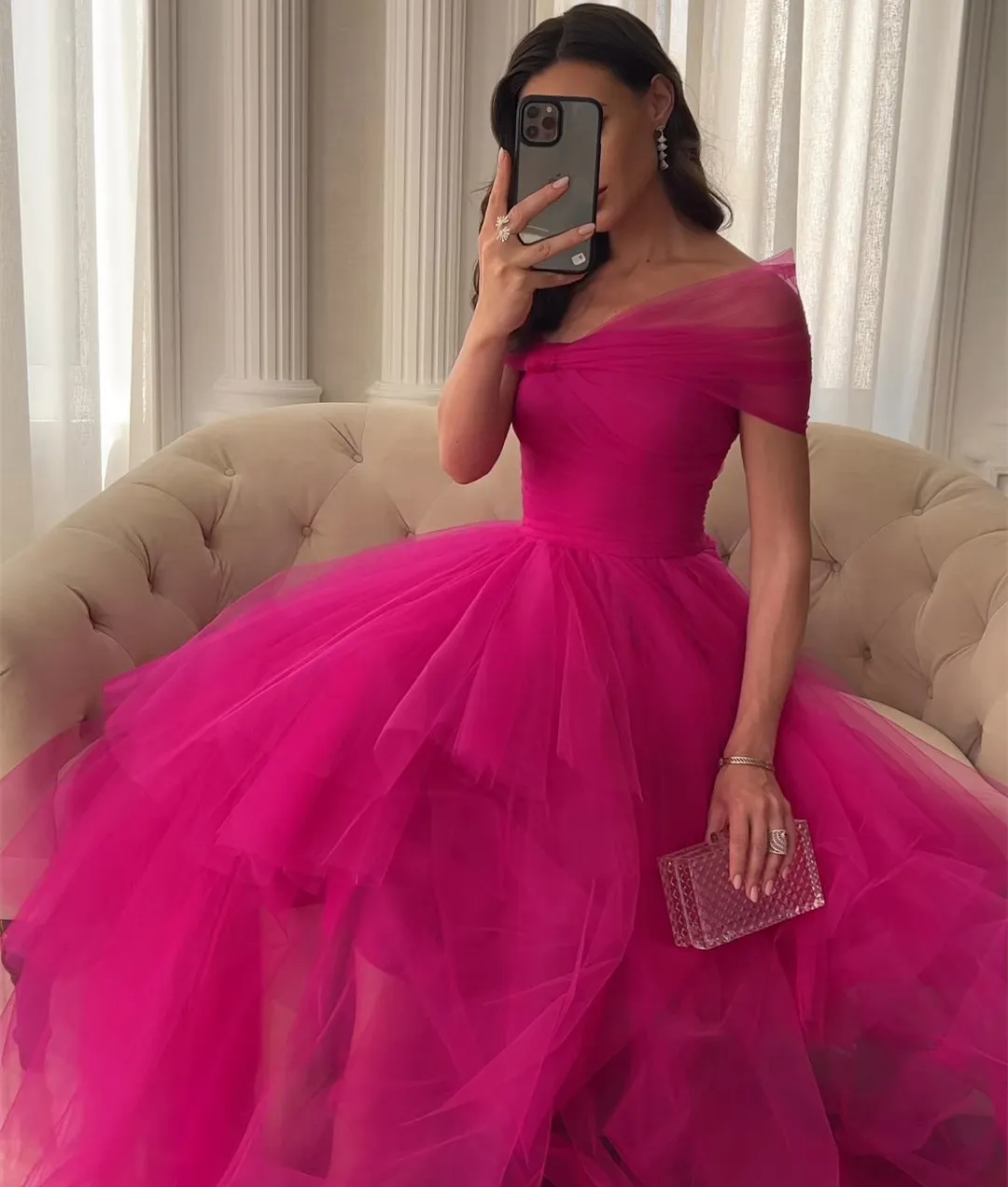 Urban Sexy Dresses Elegant Long Off Shoulder Pink Tulle Evening ALine Floor Length Prom Dress Robes de for Women 230627