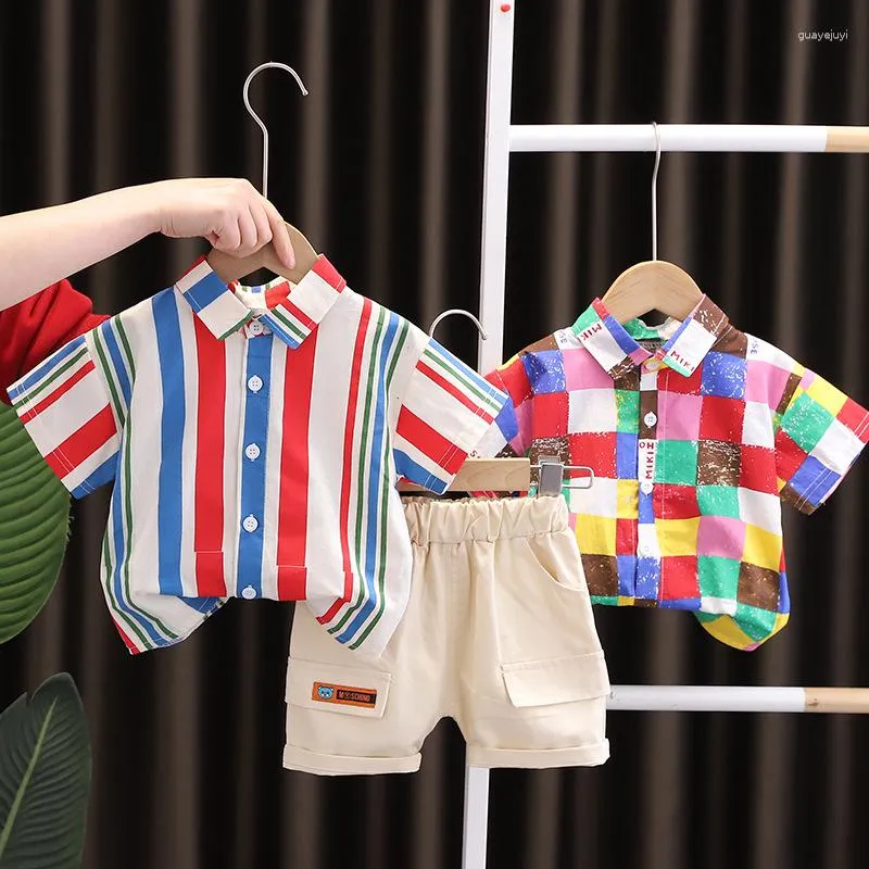 Clothing Sets Boys' Summer Set Trendy Children's Stripe Shirt Short Sleeve Two Piece Baby Fashion