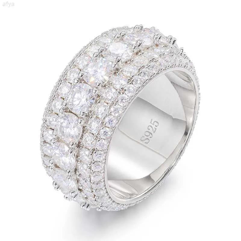 Hip Hop 925 Sterling Silver Pave Vvs Moissanite Diamond Multi Layer Iced Out Wedding Ring for Men Finger