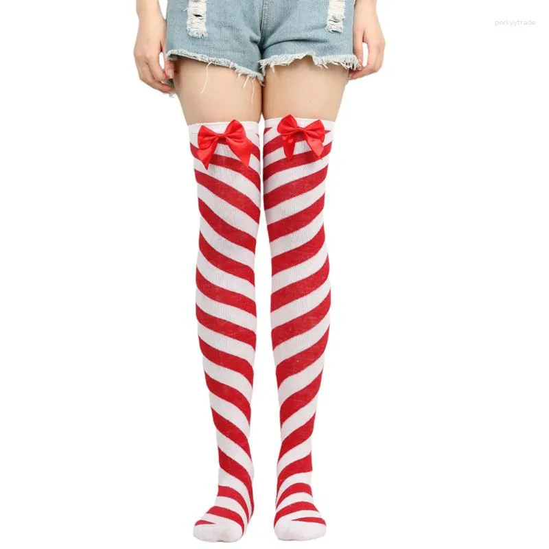 Skarpetki dla kobiet ozdoby świąteczne w paski długie pończochy dekoracje wysokie dla dziewcząt kolano navidad 2023