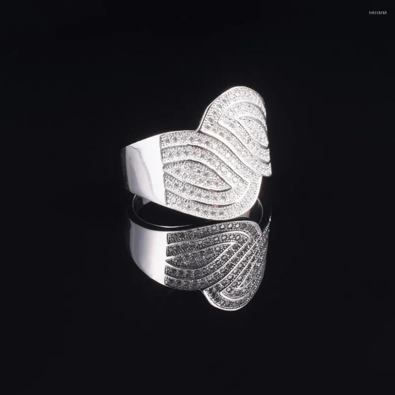 Cluster Rings Luxo Real Solid 925 Sterling Silver Leaf Pave 110PCS Simulado Diamond Ring Cocktail Wedding For Women Jewelry Size 5-11
