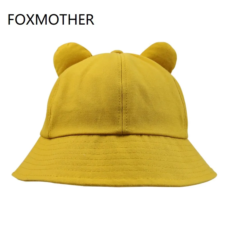 FOXMOTHER nouveau mignon mode jaune rose couleur unie oreilles de chat seau chapeau femmes coréen