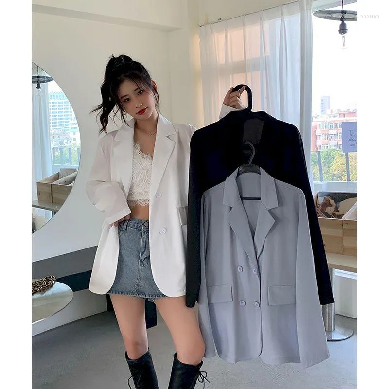 Women s Black Double Breasted Blazer Classic Loose Office Wear Jacket