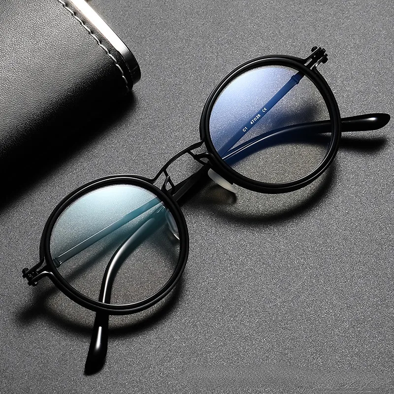 Vintage Round Eyeglasses Frame Mens Punk Style Metal Anti Blue