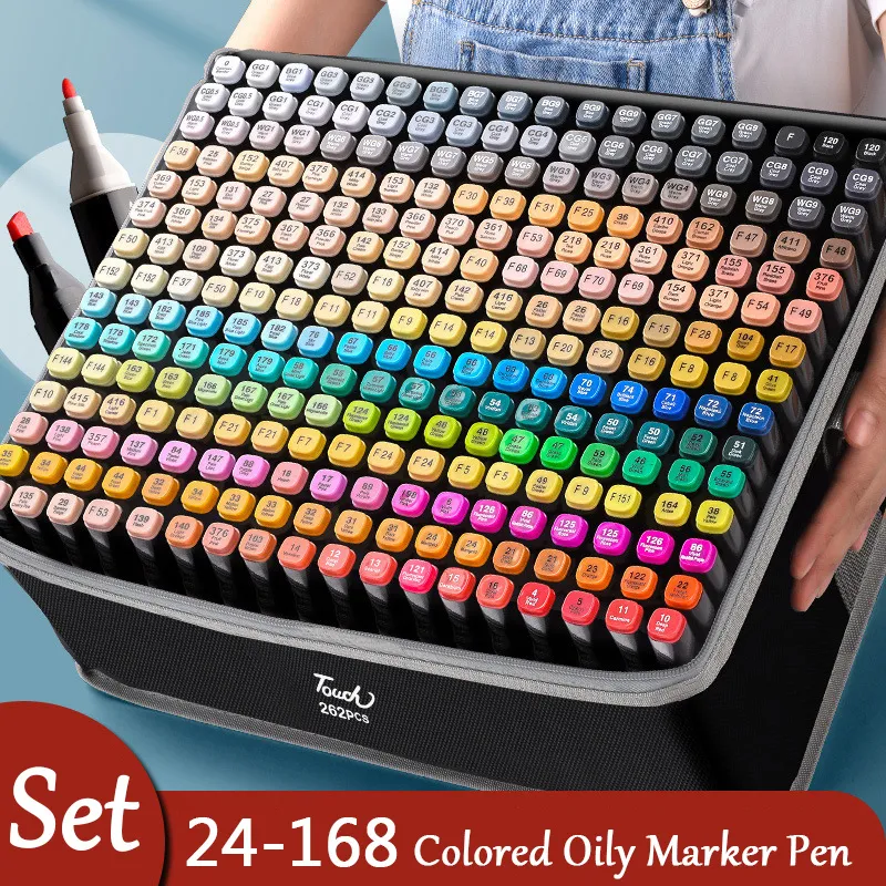 Marqueurs 168 Couleurs Huileux Marqueur Stylo Double Tête Ensemble Art Peinture Manga Pinceau pour Filles Enfants Bureau École Étudiant Fournitures Papeterie 230627