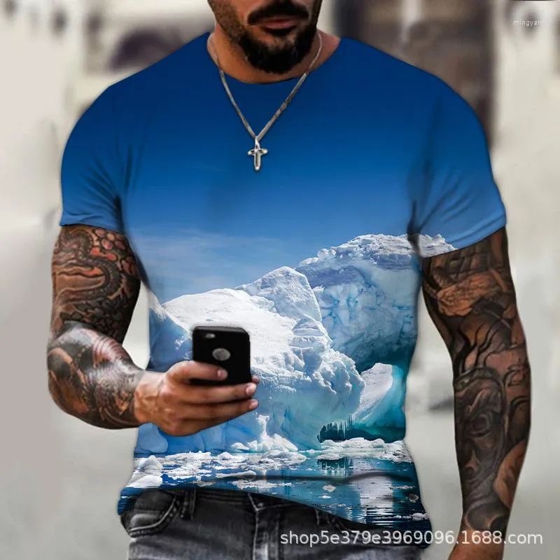 T-shirts pour hommes Summer Vintage Snow Mountain Print Vêtements pour hommes Loose Short Sleeve Streetwear Casual Tops