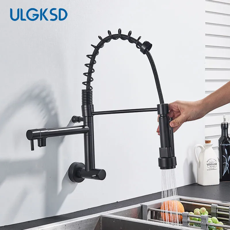 Grifos de lavabo de baño Grifo de fregadero de cocina negro mate Empotrado en la pared Grifo mezclador Sin tubería Grifo doble Pulverizador Grúa de cocina Grifo de agua fría individual Grúa 230628