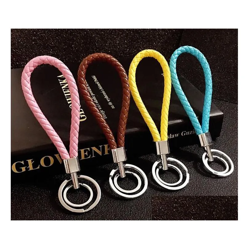 Porte-clés Longes Creative Main Double Anneau Corde En Cuir Tissé 15 Colorf Style Diamètre 2.5Cm Et 3.5Cm Drop Delivery Fashion Dh6Kc