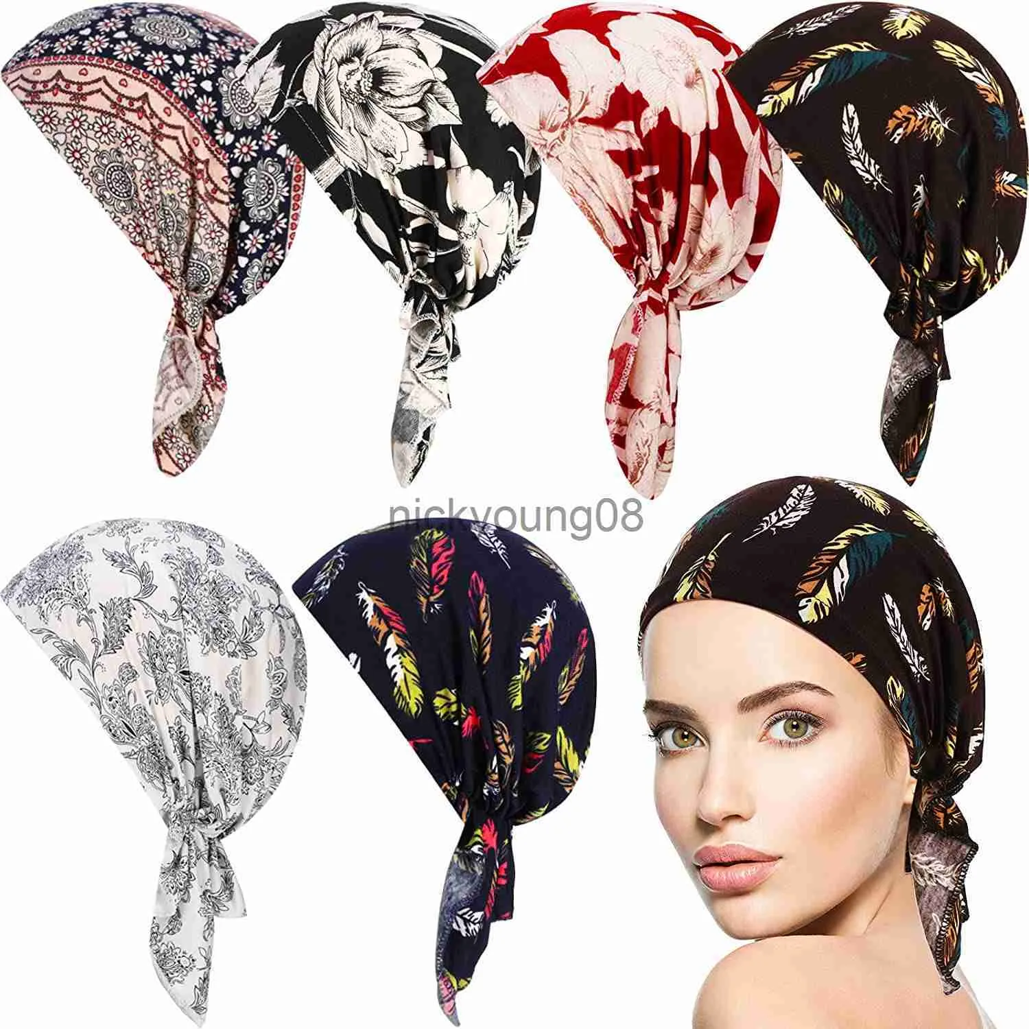 Bandanas nya högkvalitativa kvinnor stretchy turban bomullsbönor för bundet halsdukhuvud halsduk kemo hatt cancer halsdukar dam hår tillbehör x0628