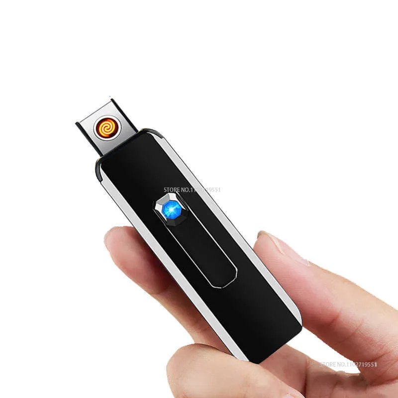 Premium Slim Luxury High Quality Electric USB Lighter Technology Gas Windproof Isqueiro Free Promotion Fast Shipping
