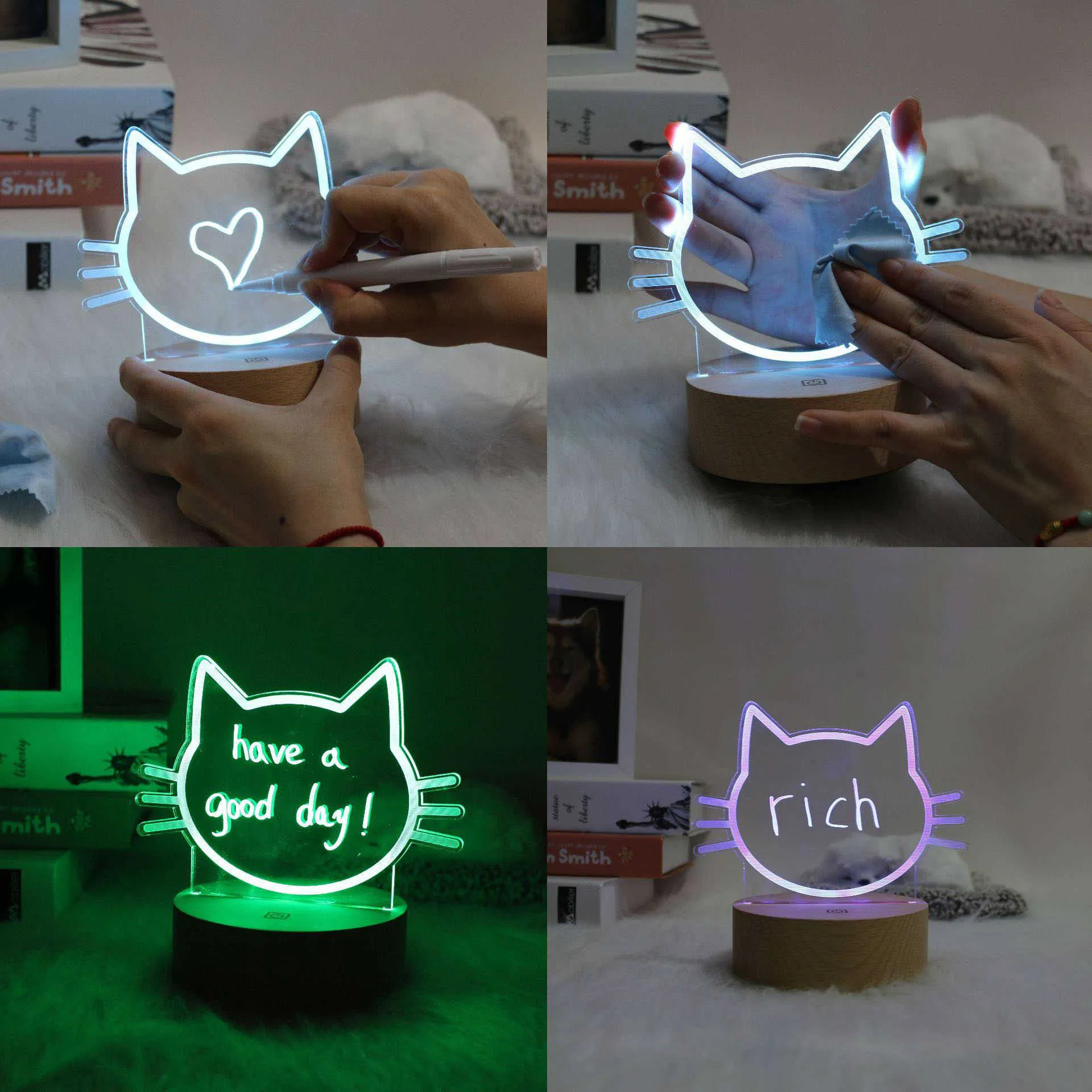 S Uwaga Kreatywna LED Wiadomość USB Light Holiday Light With Pen Prezent dla dzieci dziewczyny dekoracja nocna lampa HKD230628