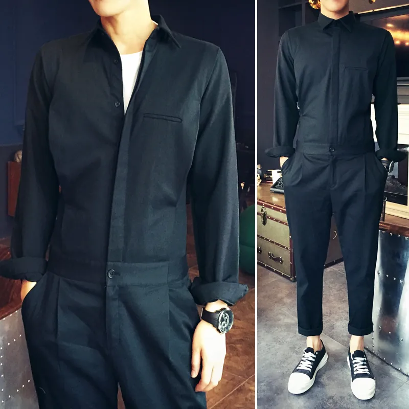 Męskie dżinsy S6xl Odzież moda czarna koszula kombinezon swobodny męski osobowość spodni Ustaw Slim Singer kostium 230628