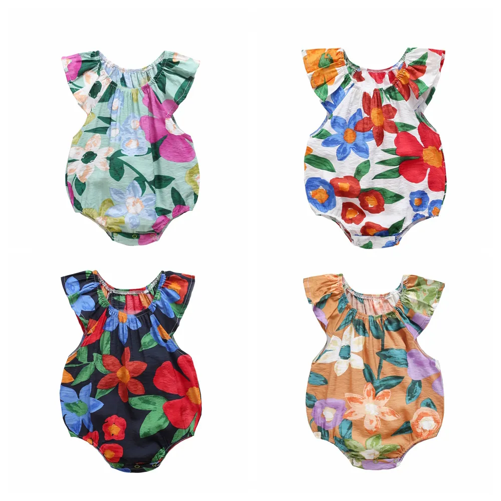 Rompertjes Sanlutoz Bloemen Baby Bodysuit Zomer Katoenen Baby Meisjes Kleding Mouwloze Baby Bodysuits Leuke 230627