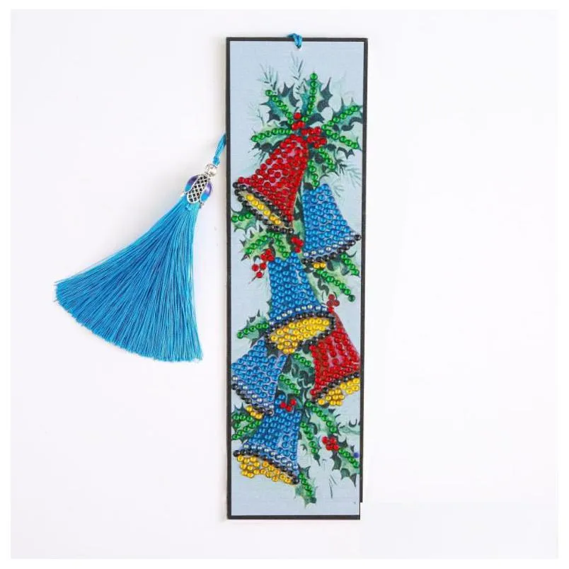 Party Favor Diamond Painting Diy Bookmark 5D Crystal Art Crafts Bookmarks With Tassel Tool Rhinestone Christmas Pattern Bell Xmas Tr Dhkuc