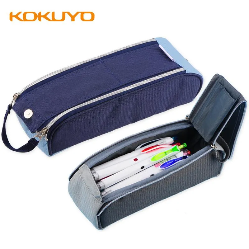 Sacs Kokuyo Double fermeture à glissière CLAMSHELL CAS MULTIFONCTION Multifonction porte-stylo autoritaire Sac de rangement portable Étui étudiant crayon grand capac