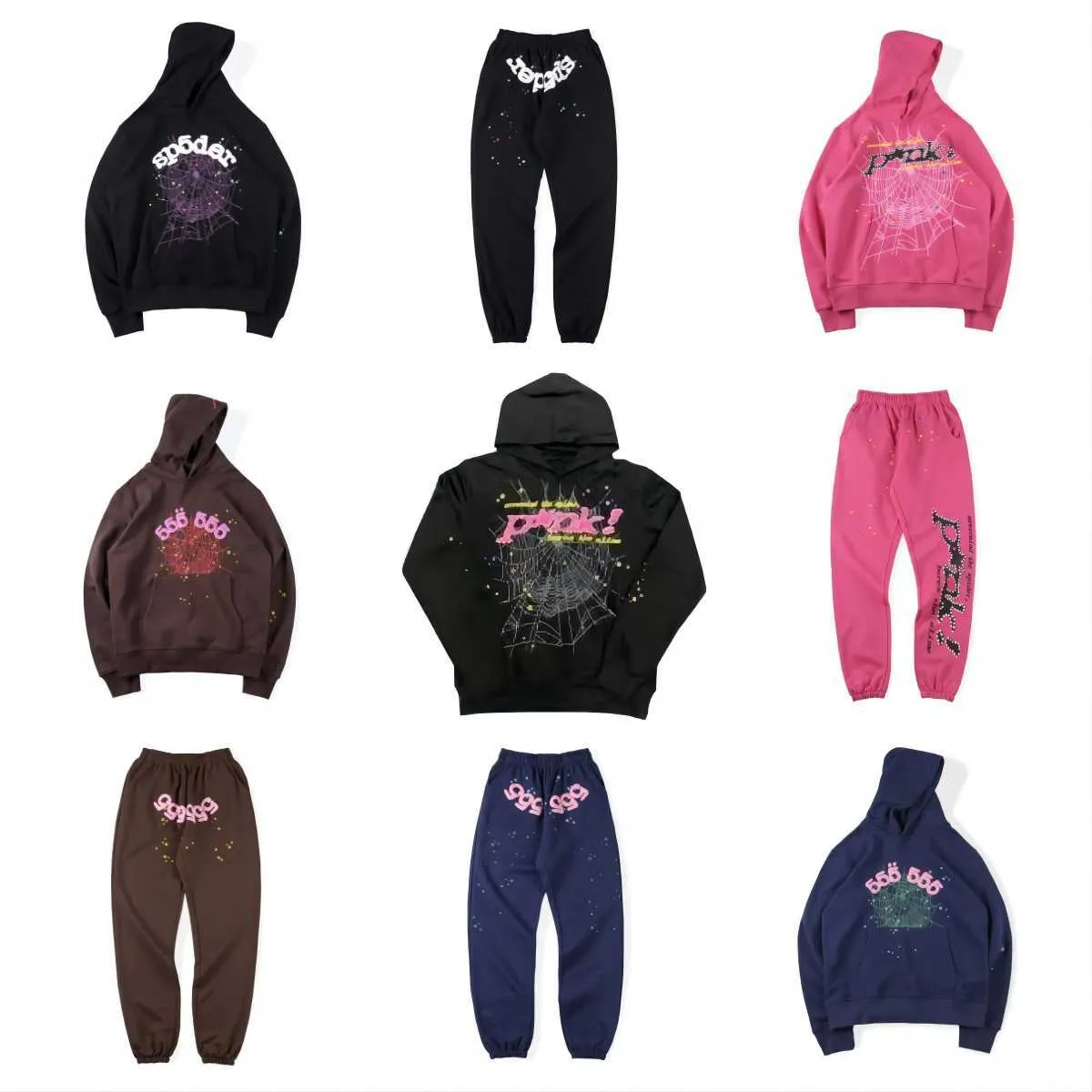 Young Thug Pink Sp5der 555555 Uomo Donna Felpa con cappuccio Schiuma di alta qualità Stampa Spider Web Graphic 555555 Felpe Pullover S-XL Dd