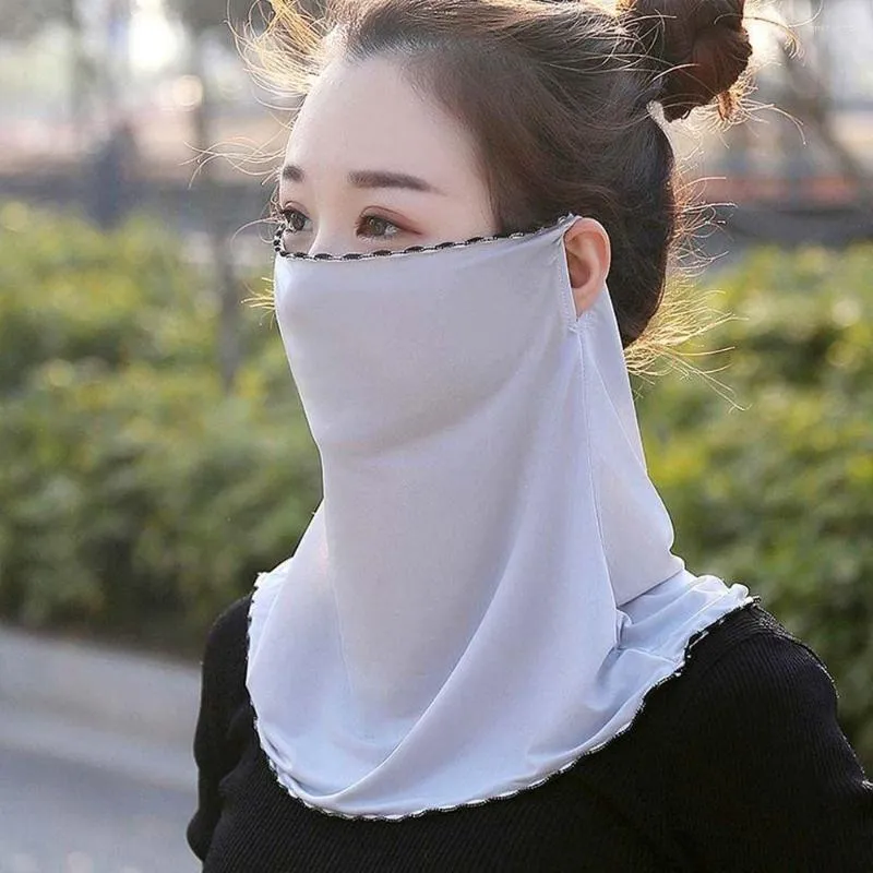 Bufandas Protector solar de verano Máscara de seda floral Velo con solapa para el cuello Protección UV ajustable para exteriores Cubierta facial Protector solar