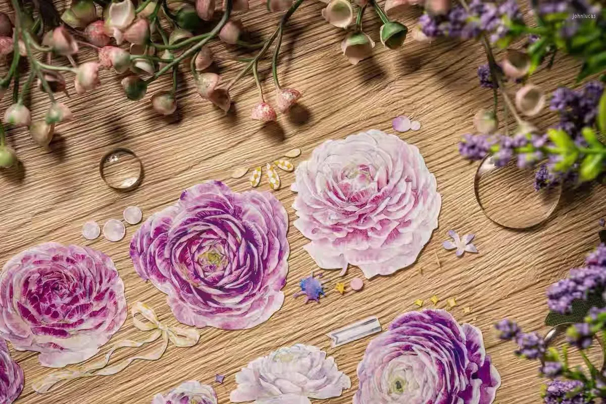 Emballage cadeau Vintage violet pâle pivoine Floral Washi ruban pour animaux de compagnie pour la fabrication de cartes de planificateur bricolage Scrapbooking Plan autocollant décoratif