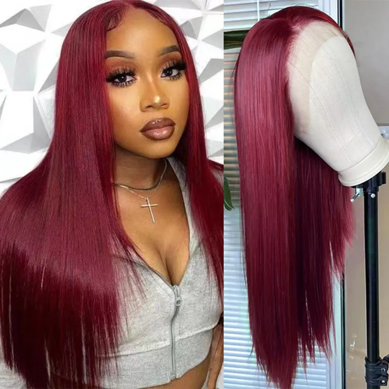 Burgundy Wig for Fashion Women Long Silky Straight Lace Front Wig Heat Lace Hair Wigs Daily