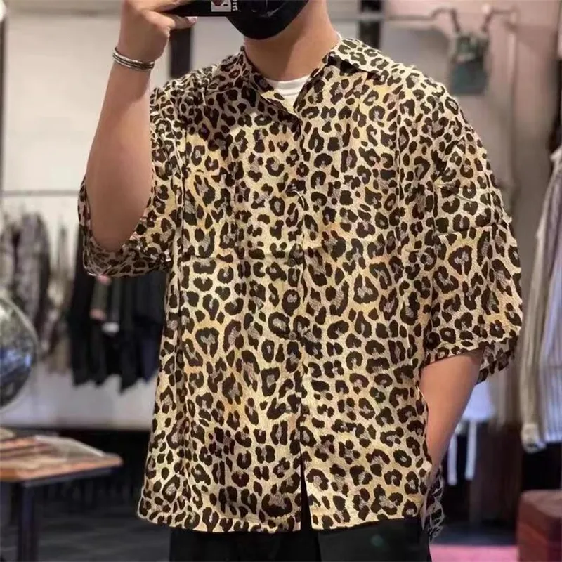 Men's Dress Shirts KAPITAL Men And Women Shortsleeved Shirt 23SS Summer Vintage Leopard Print Japanese Style Fashion Turndown Collar Casual Tops 230628