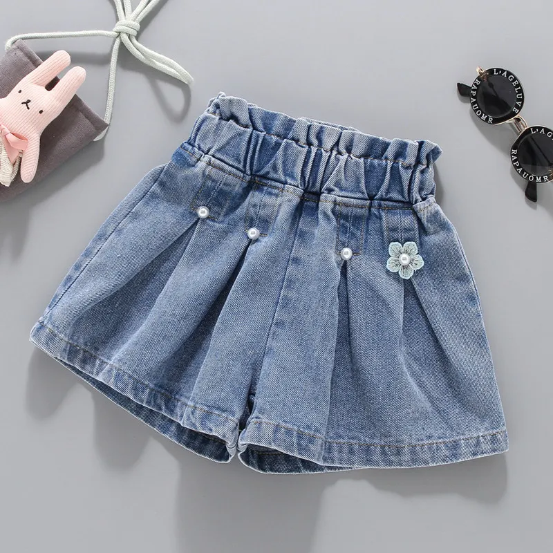 Shorts V-TREE Meisjes Denim Shorts Tienermeisje Zomer Kanten Broek Kinderen Boog Kleding Kinderen Bloemen Borduren Jean Korte Voor Tiener 230628