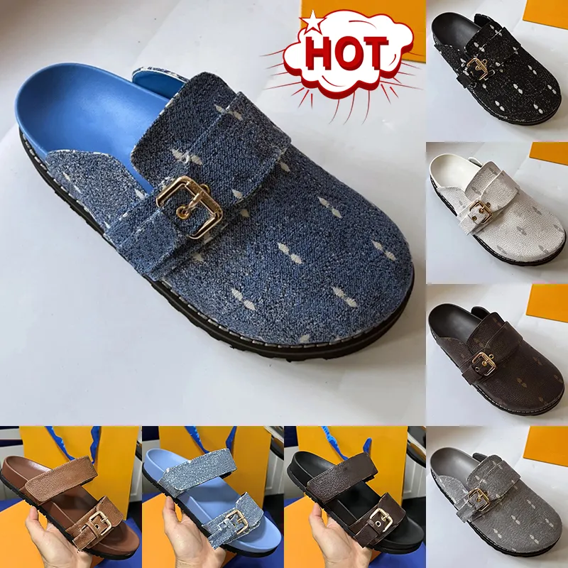 Designer Slippers Slides Women Cosy Clog Mule sandals Bom Dia Flat Comfort Mules Clogs platform Slipper blue denim Brown womens Leather Suede Taupe slipper slide