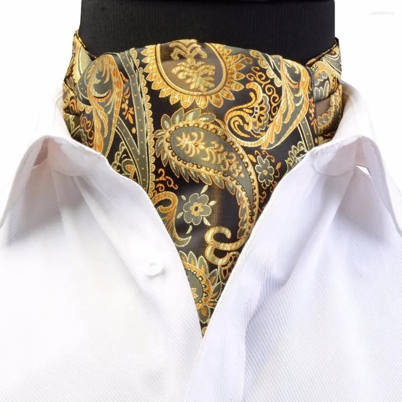 Bow Ties Gusleson Luxury Men's Ascot Vintage Paisley Floral Jacquard Woven Silk Tie Self Cravat Slitte Scrunch British Style Gentleman