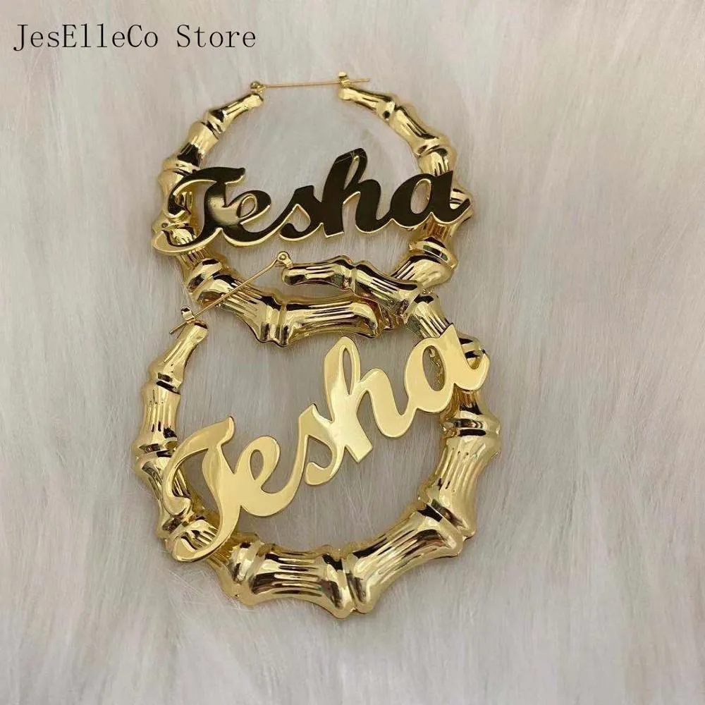 Custom Heart and Swirl Name & Background Choice Design Gold Bamboo Hoop  Earrings | eBay
