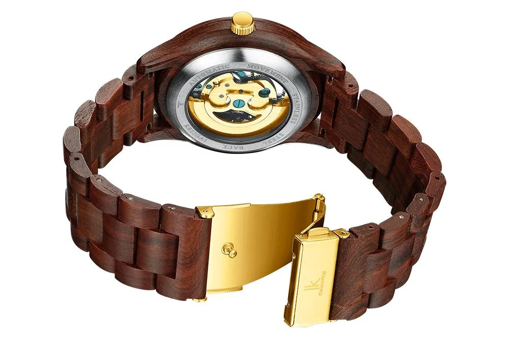 Elettrodomestici ik color top marchio moda orologi meccanici in legno uomini in legno orologio da fango automobilistico uomini orologi scheletri