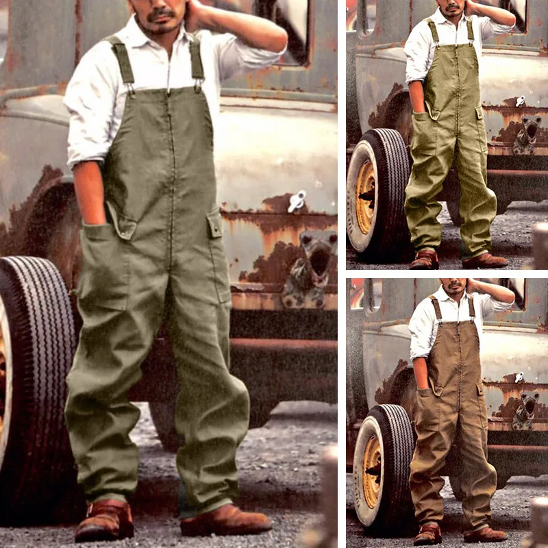 Men's Jeans American Retro Overalls Summer Solid Color Workwear Pants Loose Large Size Casual Vintage Mens Cargo Jumpsuit 230628