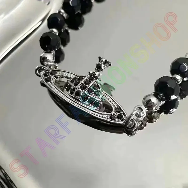 Saturn Black Onyx bracelet pearl beaded strand diamond tennis planet bracelets woman gold designer jewelryfashion accessories logo box perfect353