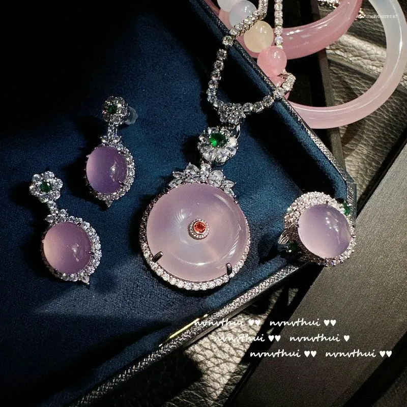 Цепи розовый нефрит кулон круглое ожерелье с застежкой удачи для женщин дамы лето милая девушка цепочка на шею