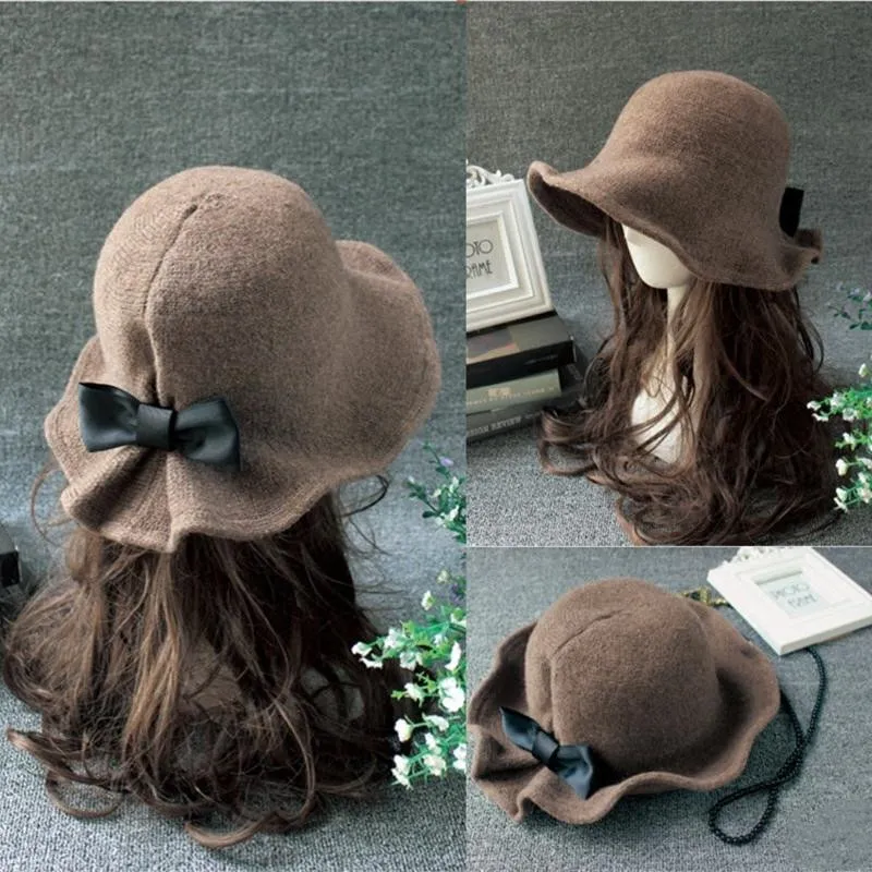 Vintage laine seau chapeaux dames chapeau melon mode arcs bassin chapeau pêcheur chapeau femme hiver noir café foncé chameau chapeau