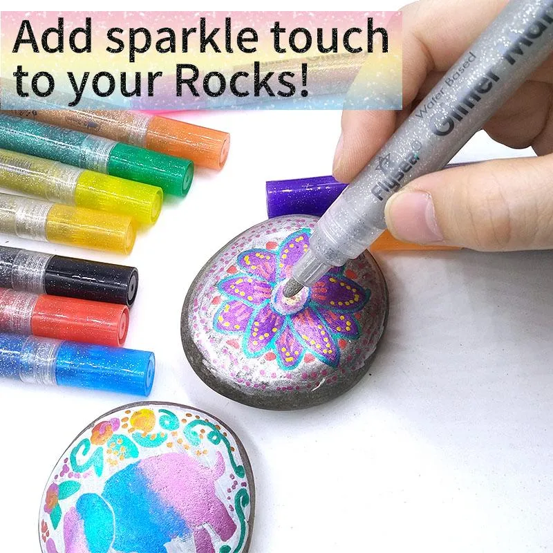 Markers 12 Colors Glitter Art Marker Set 0.73mm Hard Tip Pen Painting Long Lasting Smooth Kids Creation Design School Supplies